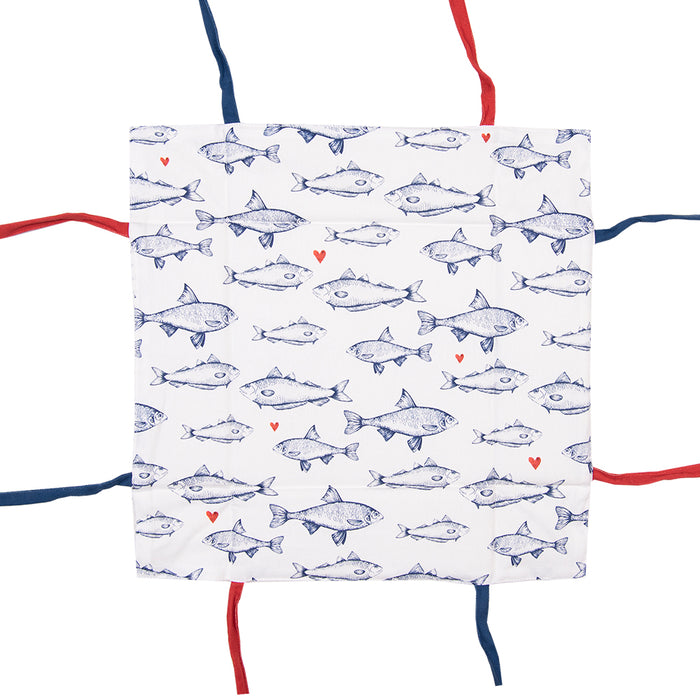 Clayre & Eef Broodmand  35x35x8 cm Wit Blauw Katoen Vierkant Vissen