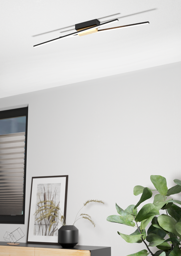 EGLO Panagria Plafondlamp - LED - 93,5 cm - Zwart|Bruin|Wit - Dimbaar