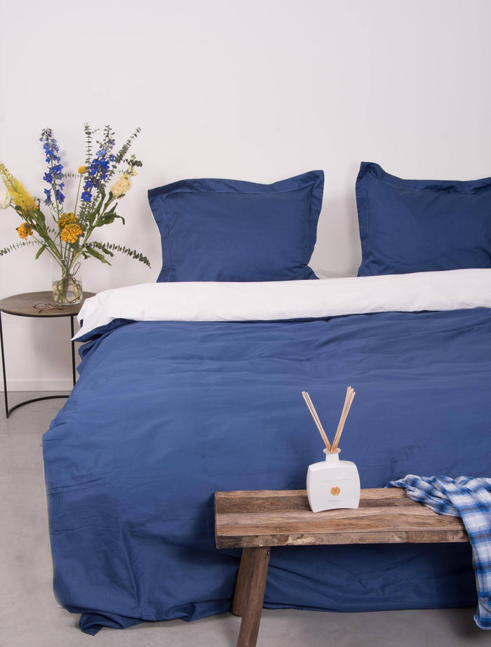 Seashell Dekbedovertrek katoensatijn 200x200|260cm blauw wit