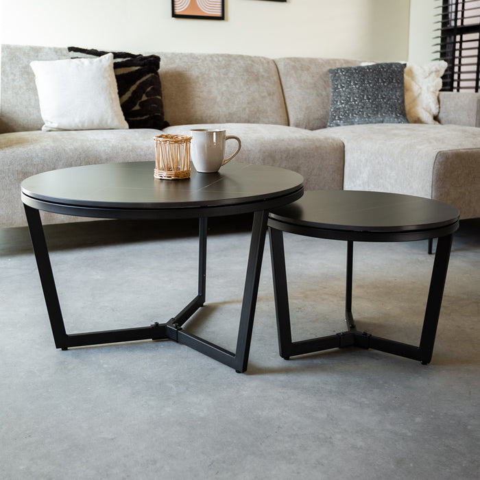 Dimehouse Salontafel set van 2 Brady marmer zwart rond