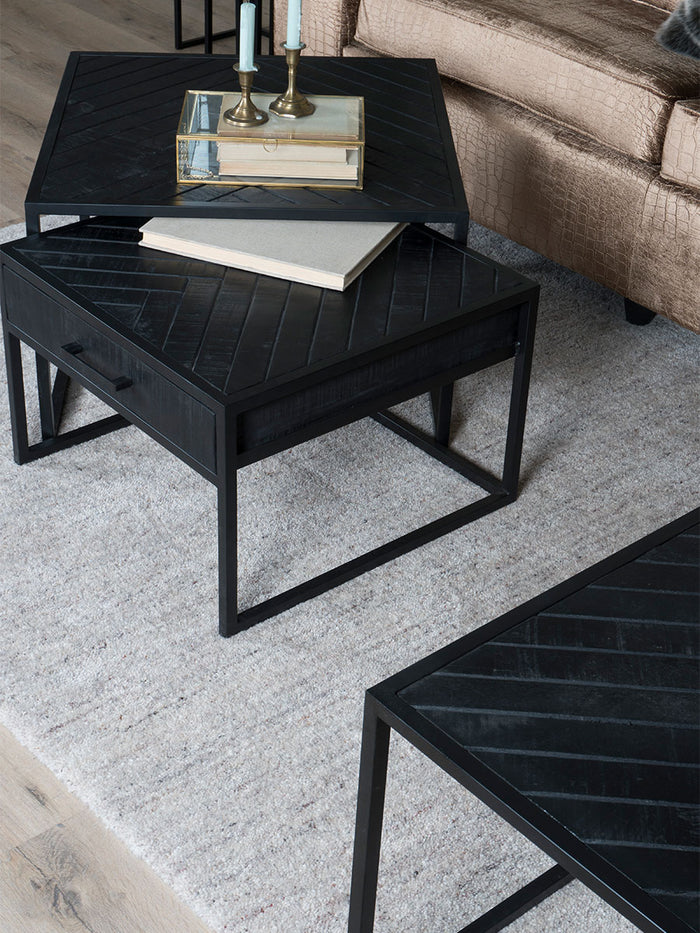 Home67 - Salontafel Ruby Visgraat - Zwart Mangohout - Set van 2