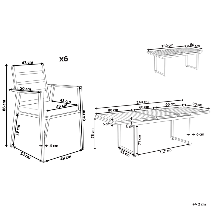 Beliani - VALCANETTO|TAVIANO - Tuinset voor 6 - Zwart - Aluminium