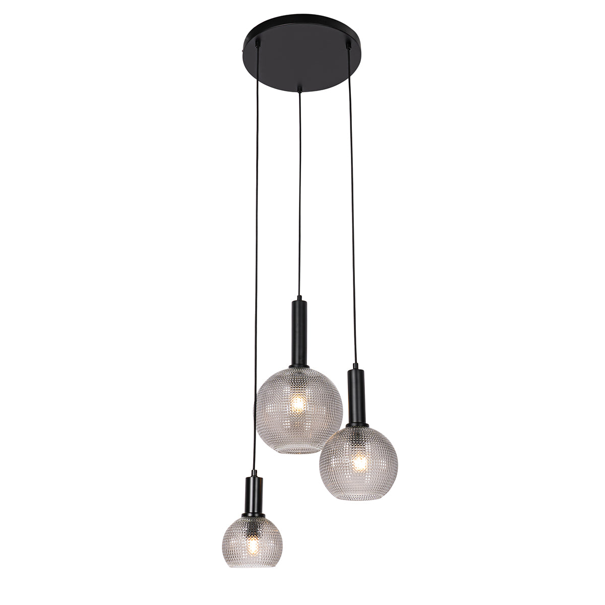 QAZQA Design hanglamp zwart met smoke glas 3-lichts  - Chico