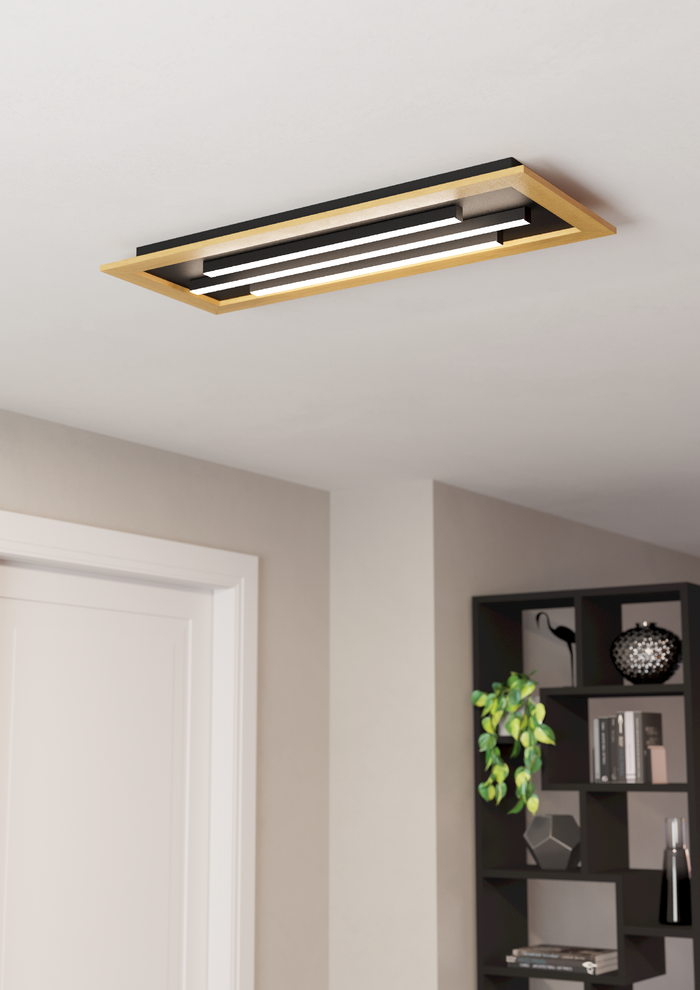 EGLO Tirrenara Plafondlamp - LED - 78 cm - Zwart|Bruin|Wit