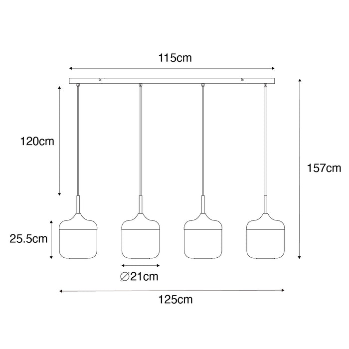 QAZQA Design hanglamp zwart met goud en smoke glas 4-lichts - Kyan