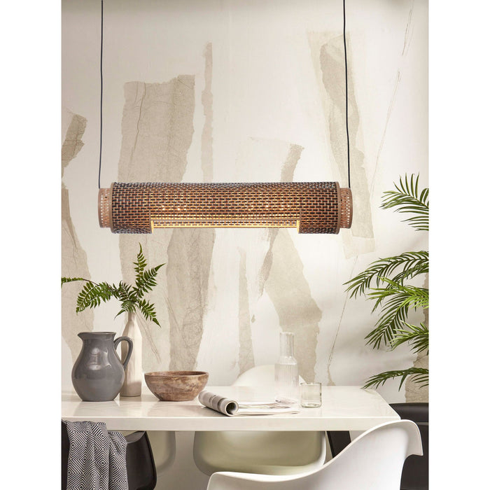 GOOD&MOJO Hanglamp Bhutan - Bamboe|Zwart - 85x15x15cm
