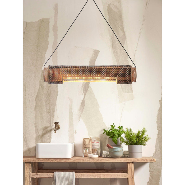 GOOD&MOJO Hanglamp Bhutan - Bamboe|Zwart - 85x15x15cm