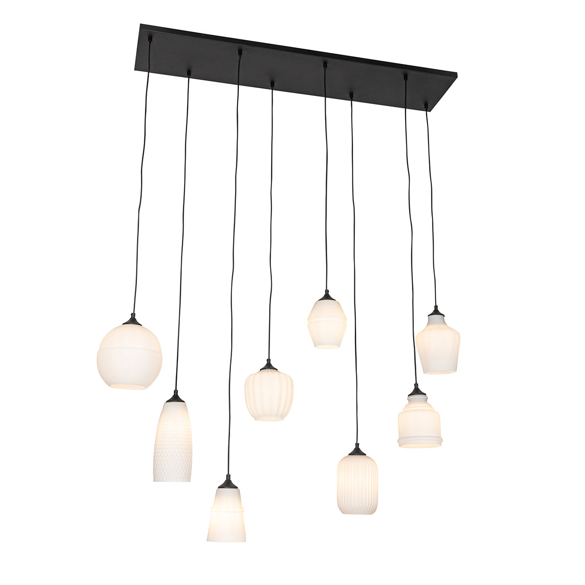 QAZQA Art Deco hanglamp zwart met opaal glas 8-lichts - Hanne