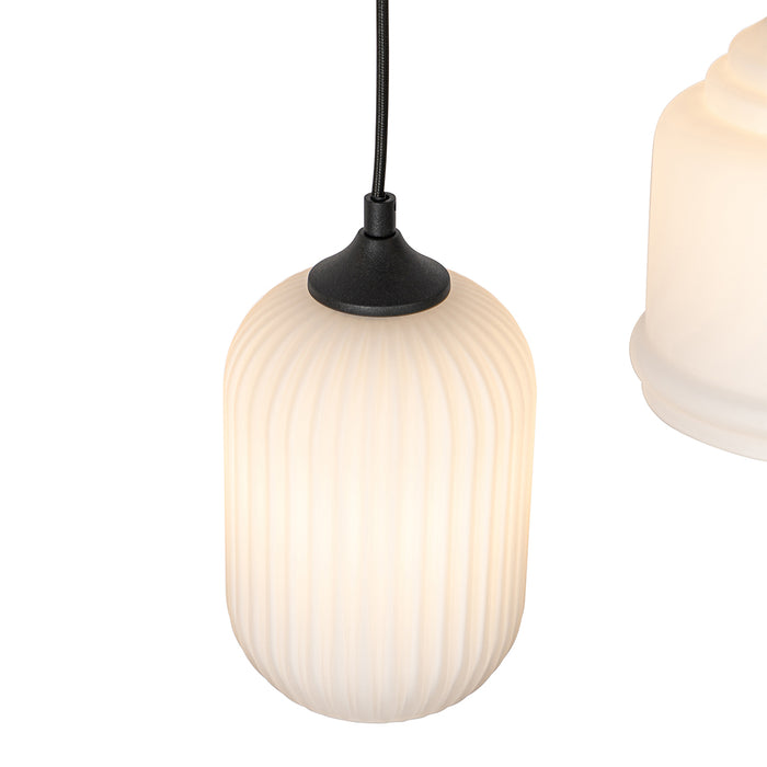 QAZQA Art Deco hanglamp zwart met opaal glas 8-lichts - Hanne