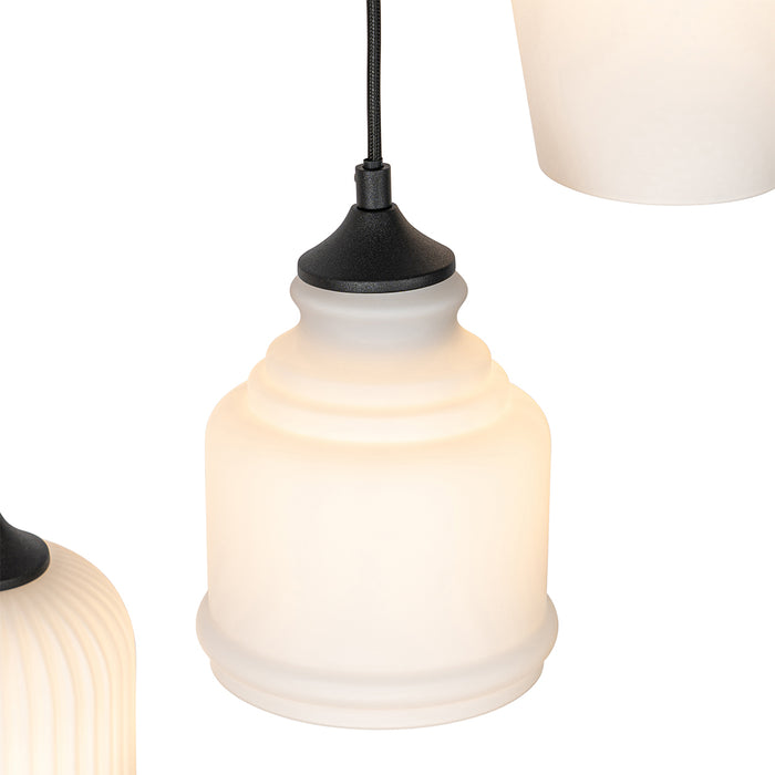 QAZQA Art Deco hanglamp zwart met opaal glas 8-lichts - Hanne