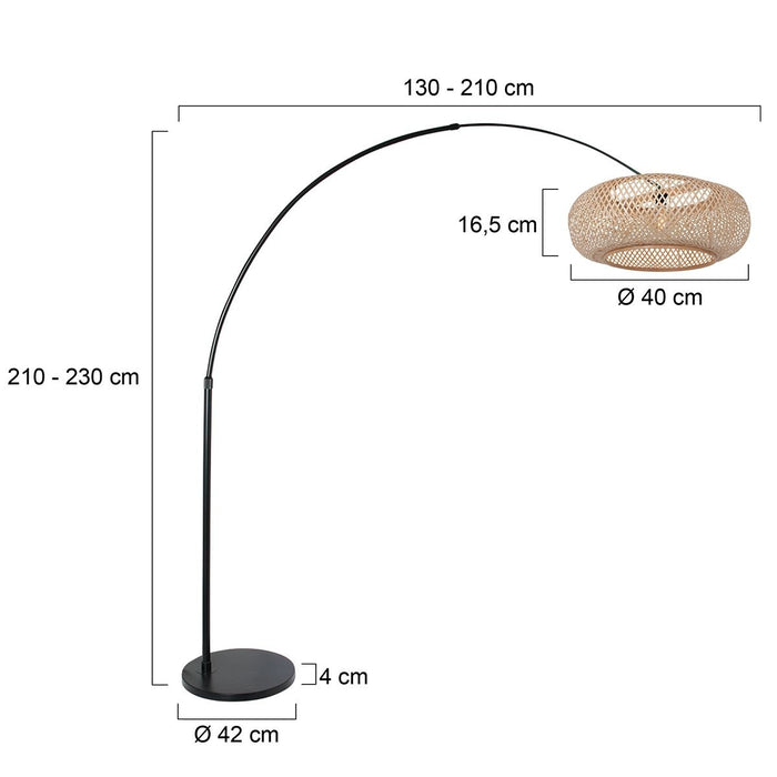 Steinhauer Booglamp Sparkled Light  Zwart Kap Bamboe Bruin Ø 60cm