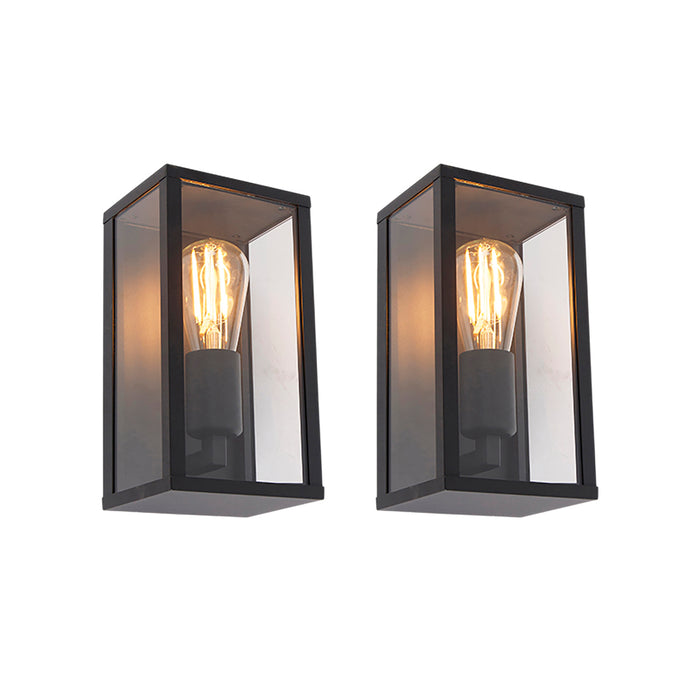 QAZQA Set van 2 Industriële wandlampen zwart 26 cm IP44  - Charlois