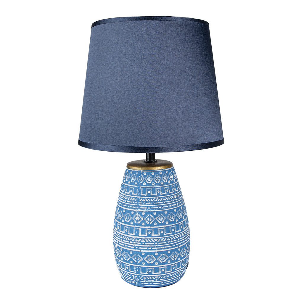 Clayre & Eef Tafellamp  Ø 20x35 cm  Blauw Wit Keramiek Rond Bureaulamp