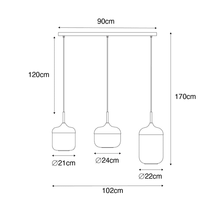 QAZQA Design hanglamp zwart met goud en smoke glas 3-lichts - Kyan