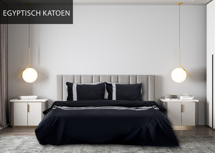 Seashell Dekbedovertrek Stripe - 240x200|260cm - zwart|grijs