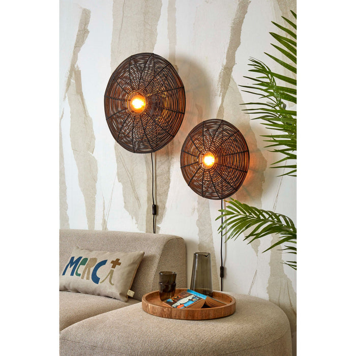 GOOD&MOJO Wandlamp Tanami - Rotan Zwart - Ø40cm
