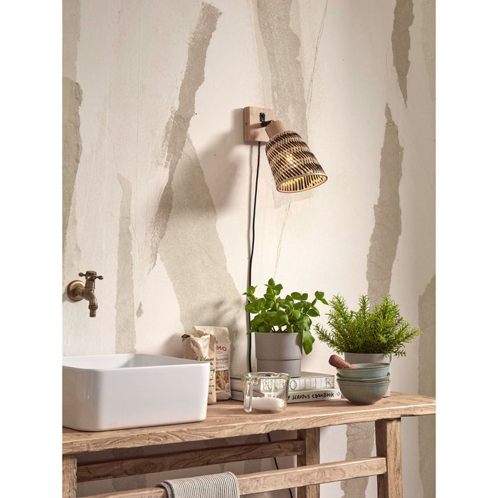 GOOD&MOJO Wandlamp Java - Bamboe Naturel|Zwart - Ø15cm