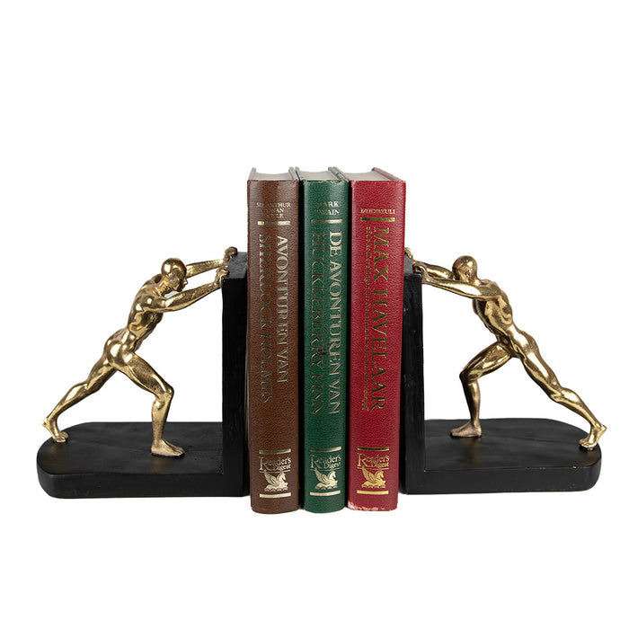 Clayre & Eef Boekensteunen set van 2 Mens 33x9x17 cm Goudkleurig Zwart