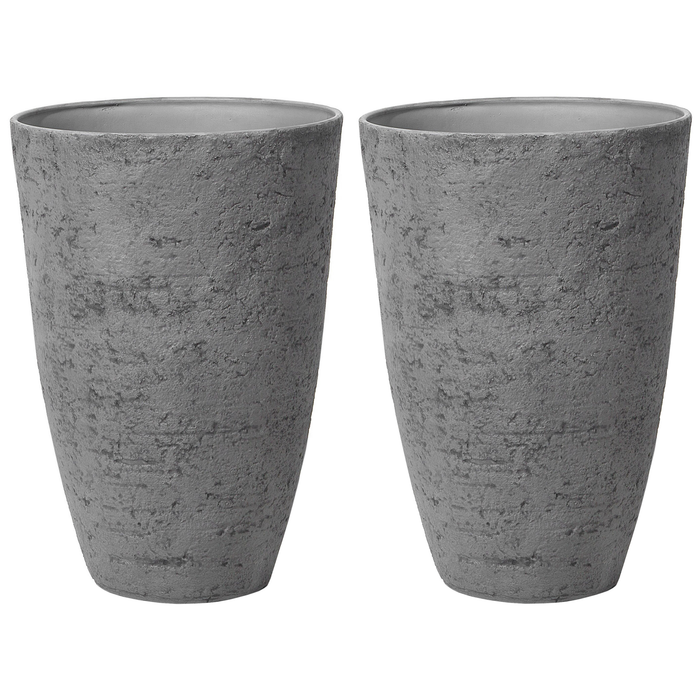 Beliani - CAMIA - Bloempot set van 2 L - Grijs - Stenenmix