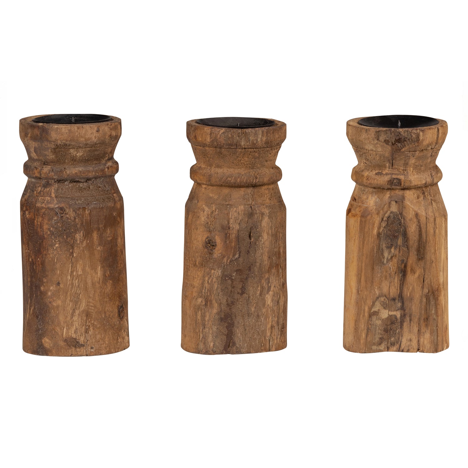 Basiclabel Krul Kandelaren  - Hout  - Naturel  - Set van 3