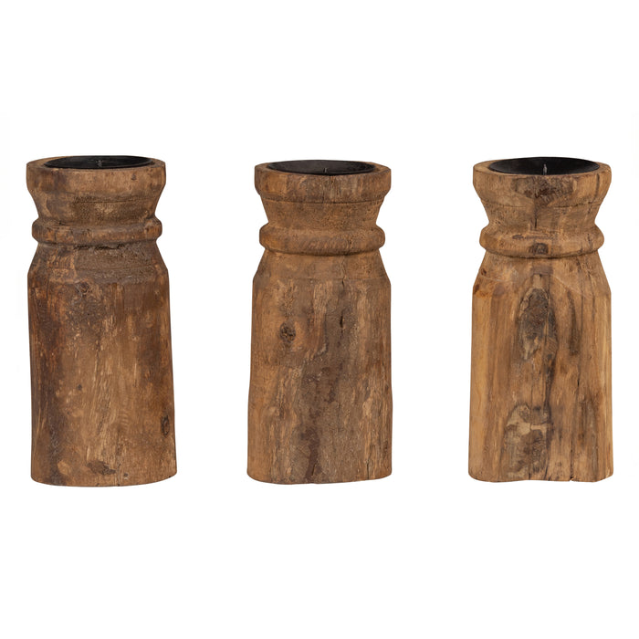 Basiclabel Krul Kandelaren  - Hout  - Naturel  - Set van 3