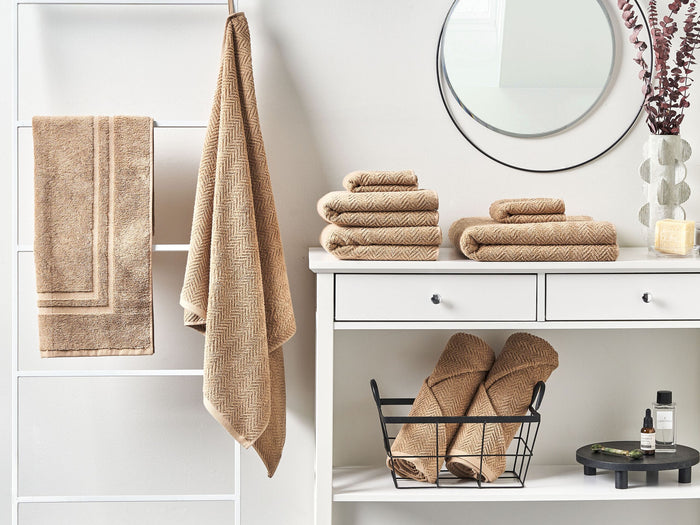 Beliani - MITIARO - Handdoek set van 9 - Zandbeige - Katoen