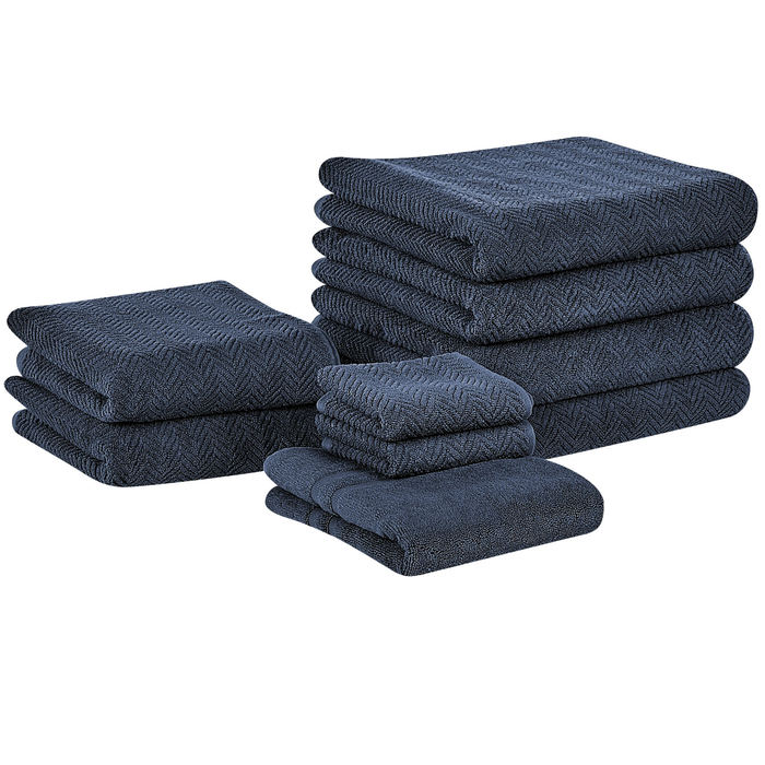 Beliani - MITIARO - Handdoek set van 9 - Donkerblauw - Katoen