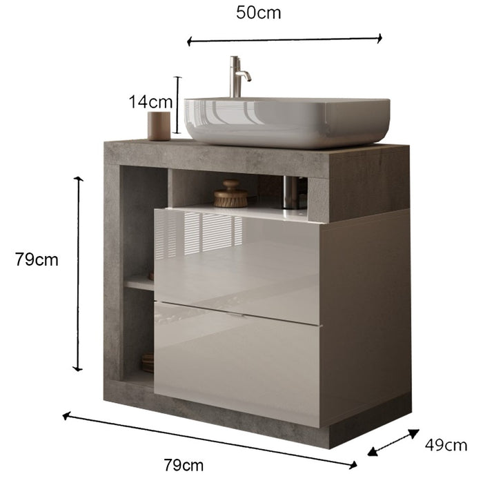Benvenuto Design Hamburg 79 cm Beton Staand Wastafel en Onderkast