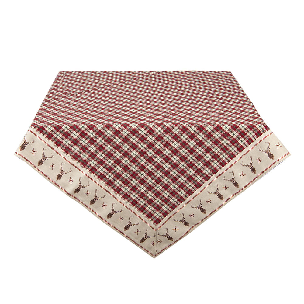 Clayre & Eef Tafelkleed 150x150 cm Rood Beige Katoen Ruit Hert