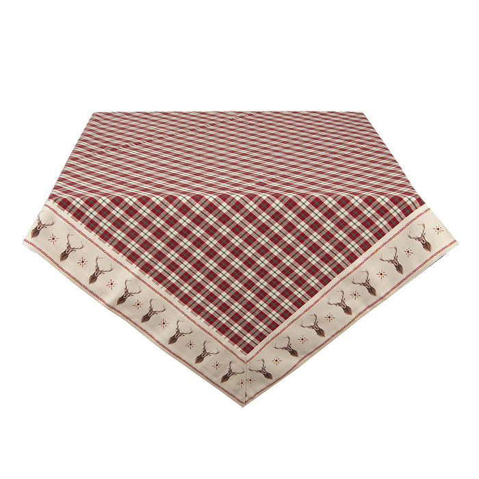 Clayre & Eef Tafelkleed 150x150 cm Rood Beige Katoen Ruit Hert