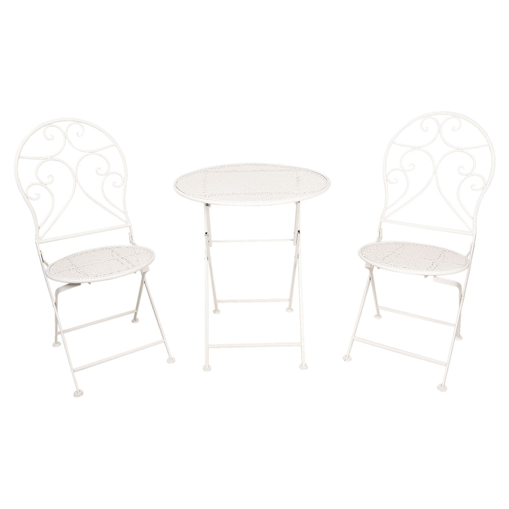 Clayre & Eef Bistroset Bistrotafel Bistrostoel 3-delig Ø 60x70 Wit