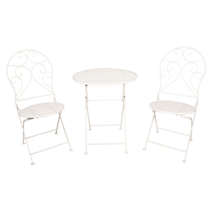Clayre & Eef Bistroset Bistrotafel Bistrostoel 3-delig Ø 60x70 Wit