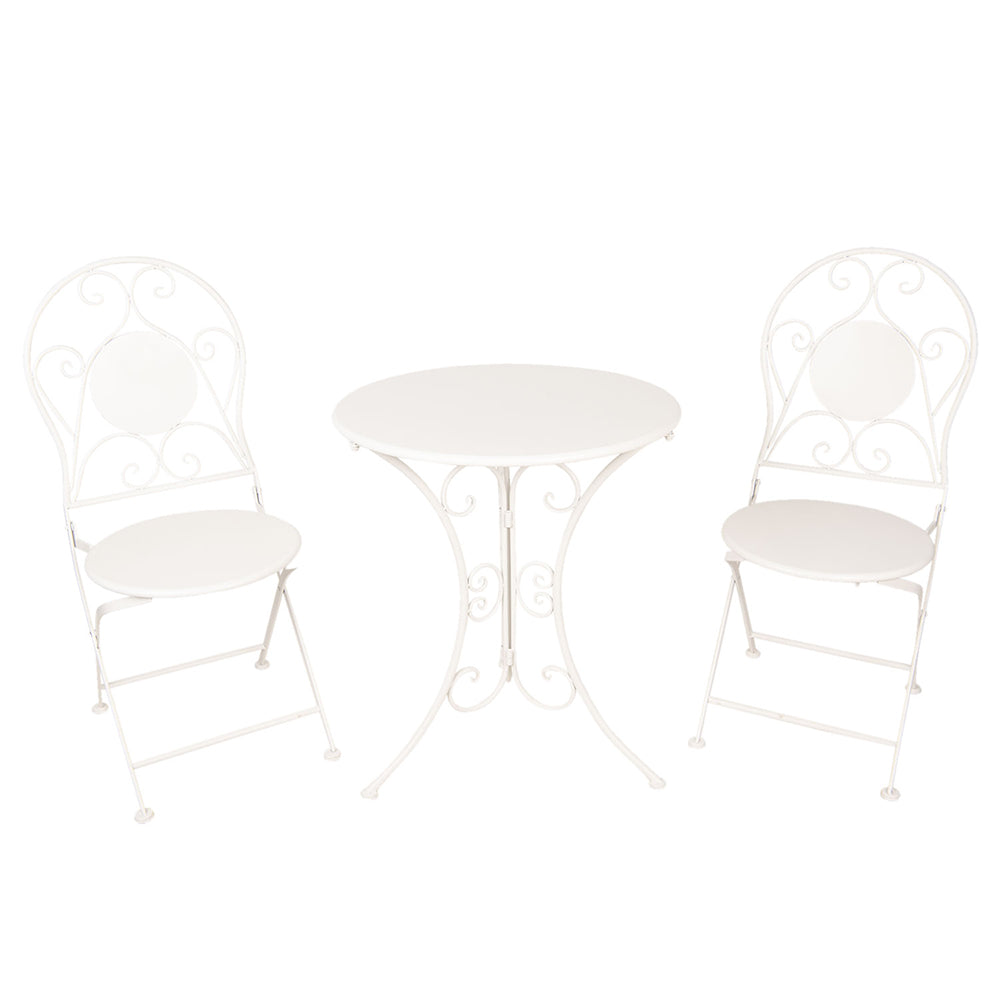 Clayre & Eef Bistroset Bistrotafel Bistrostoel 3-delig Ø 60x70 Wit