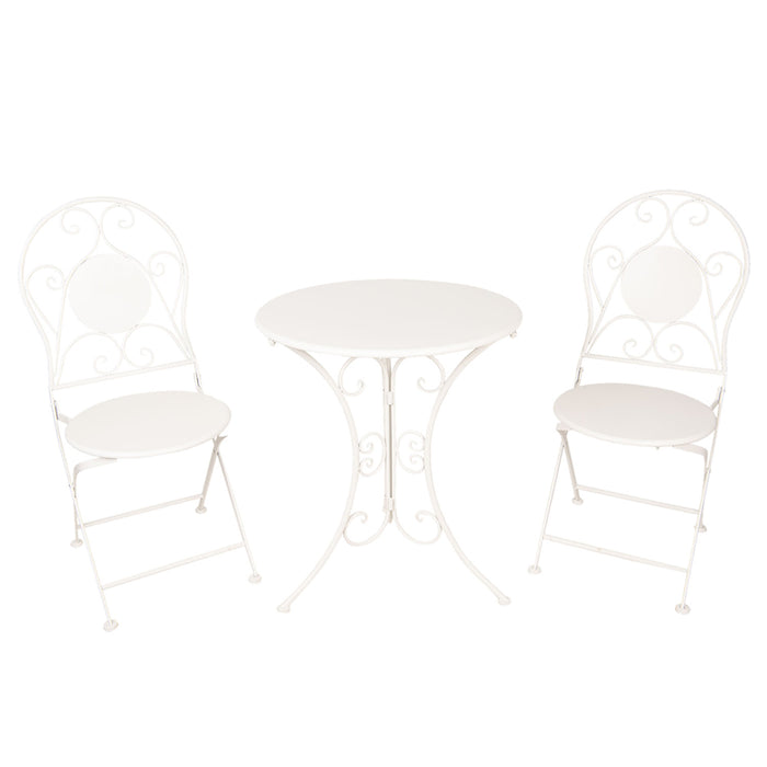 Clayre & Eef Bistroset Bistrotafel Bistrostoel 3-delig Ø 60x70 Wit