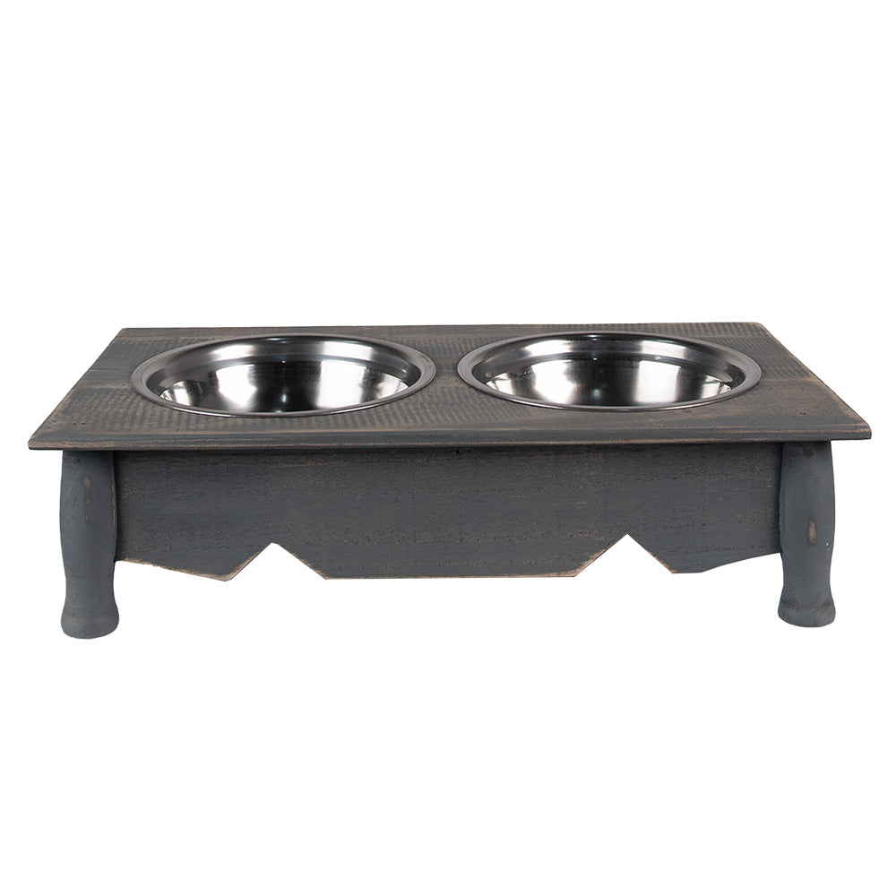 Clayre & Eef Voerbak hond 2x500 ml Grijs Hout