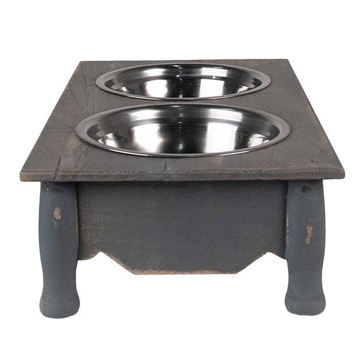 Clayre & Eef Voerbak hond 2x500 ml Grijs Hout
