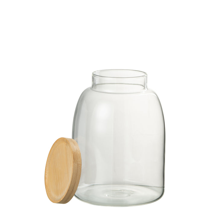 J-Line voorraadpot Tom - glas|bamboe - transparant|naturel - medium