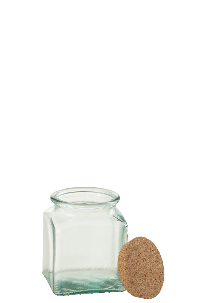 J-Line voorraadpot Vierkant Kurk - gerecycleerd glas - transparant