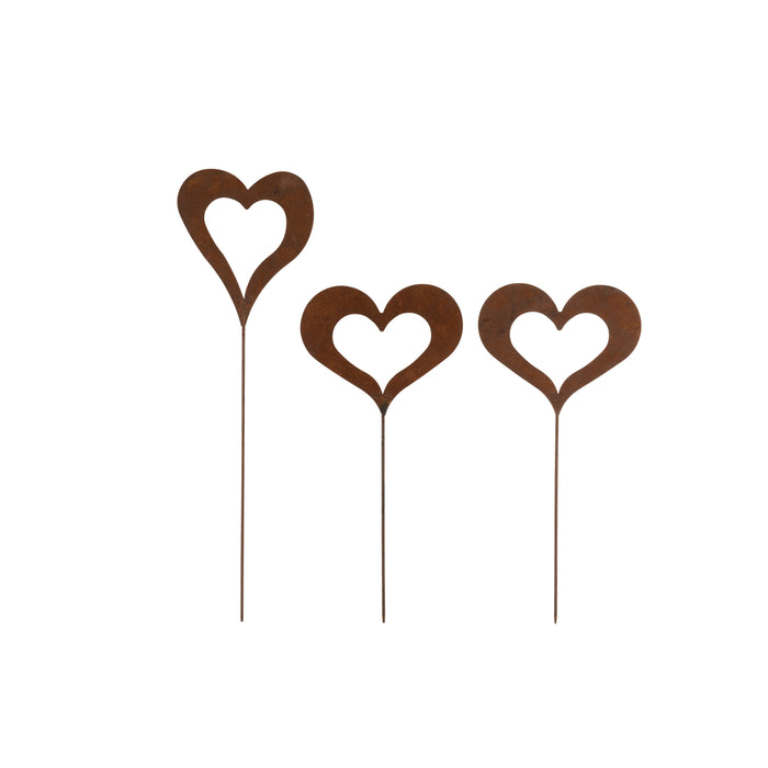 J-Line Decoratie Tuin Vlak Hart Ijzer Roest Assortiment Van 3