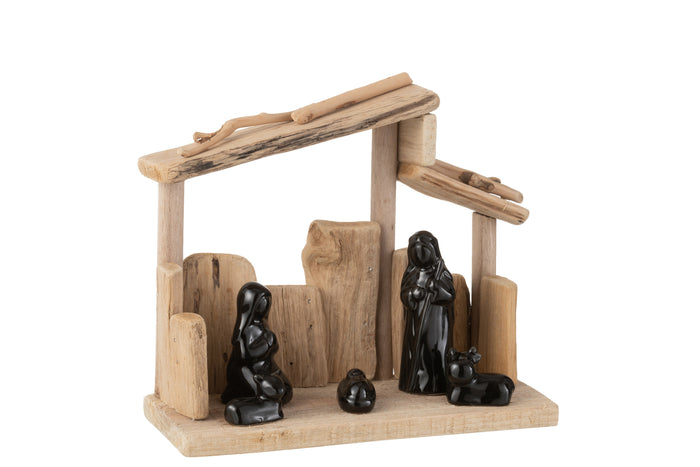 J-Line kerstdecoratie - hout|keramiek - naturel