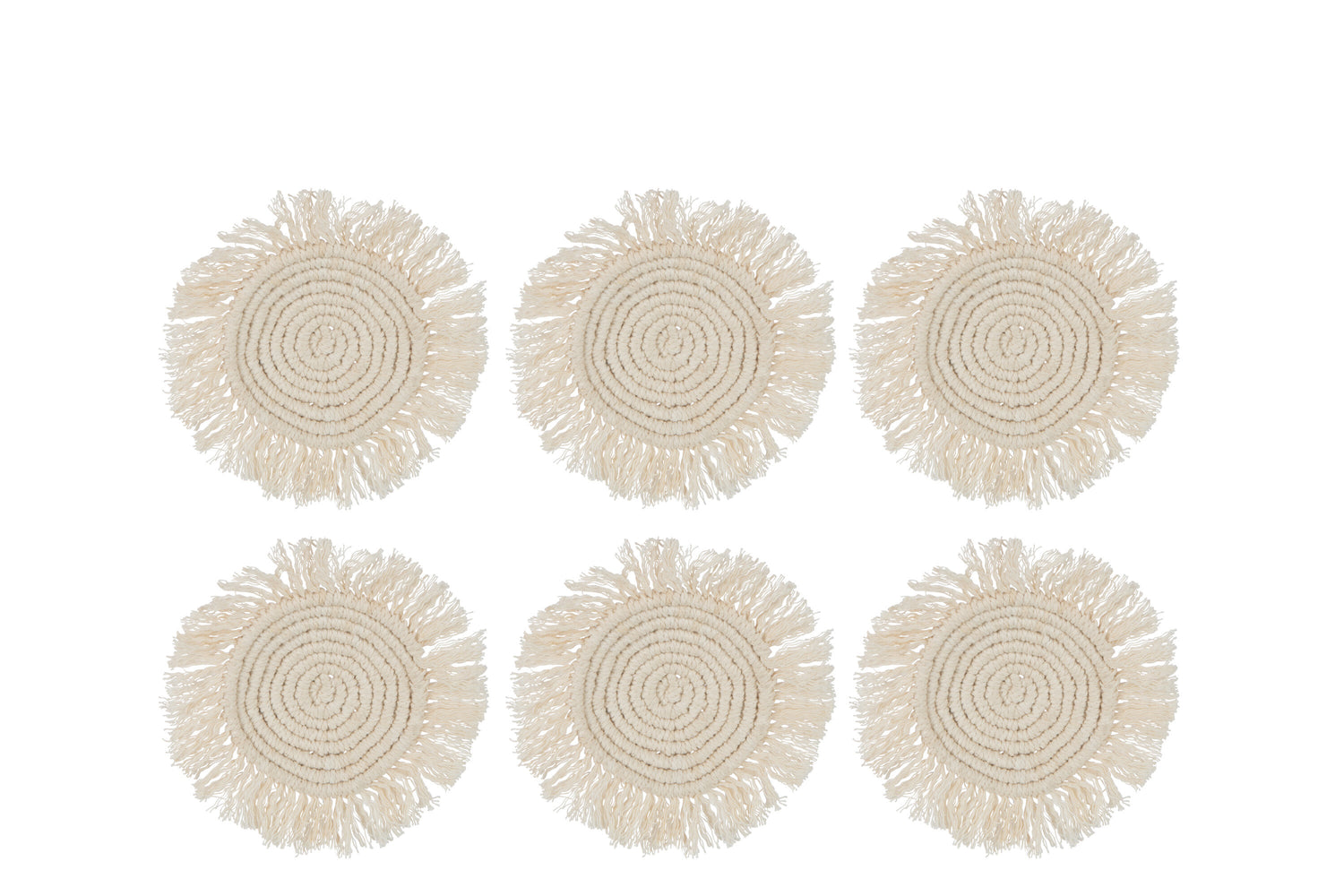 J-Line onderzetter Franje - katoen - beige - 6 stuks