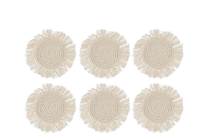 J-Line onderzetter Franje - katoen - beige - 6 stuks