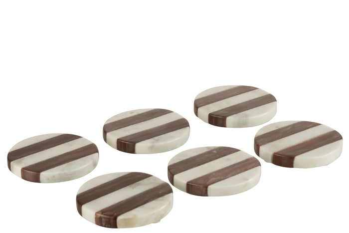 J-Line onderzetter Marmer - steen - wit|bruin - 6 stuks