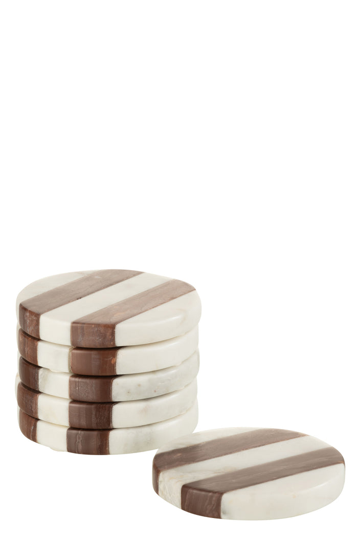 J-Line onderzetter Marmer - steen - wit|bruin - 6 stuks