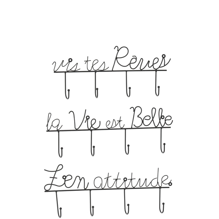J-Line kapstok Spreuk - muurhanger - metaal - zwart - small - 3 stuks