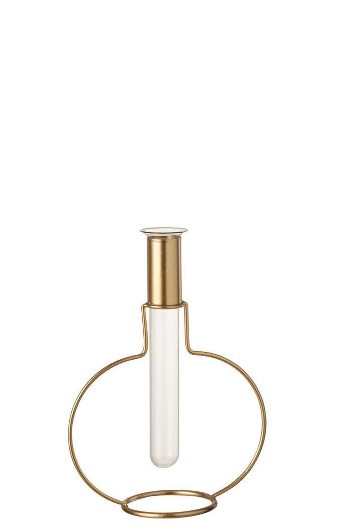 J-Line Vaasje 1 Tube Rond Metaal|Glas Goud