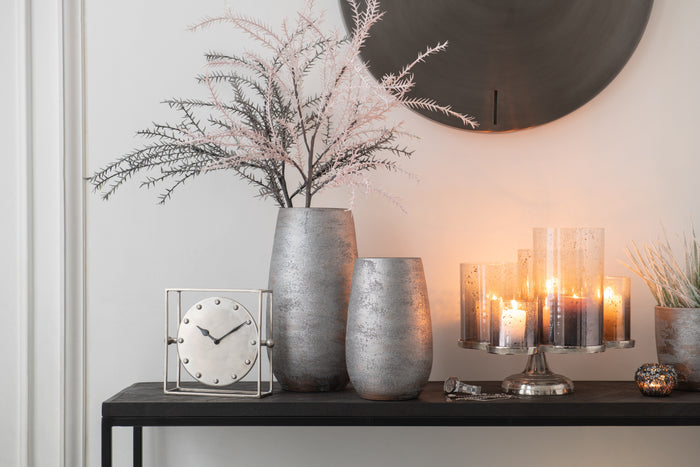 J-Line vaas Oneffen Ruw - keramiek - zilver - small - 31 cm