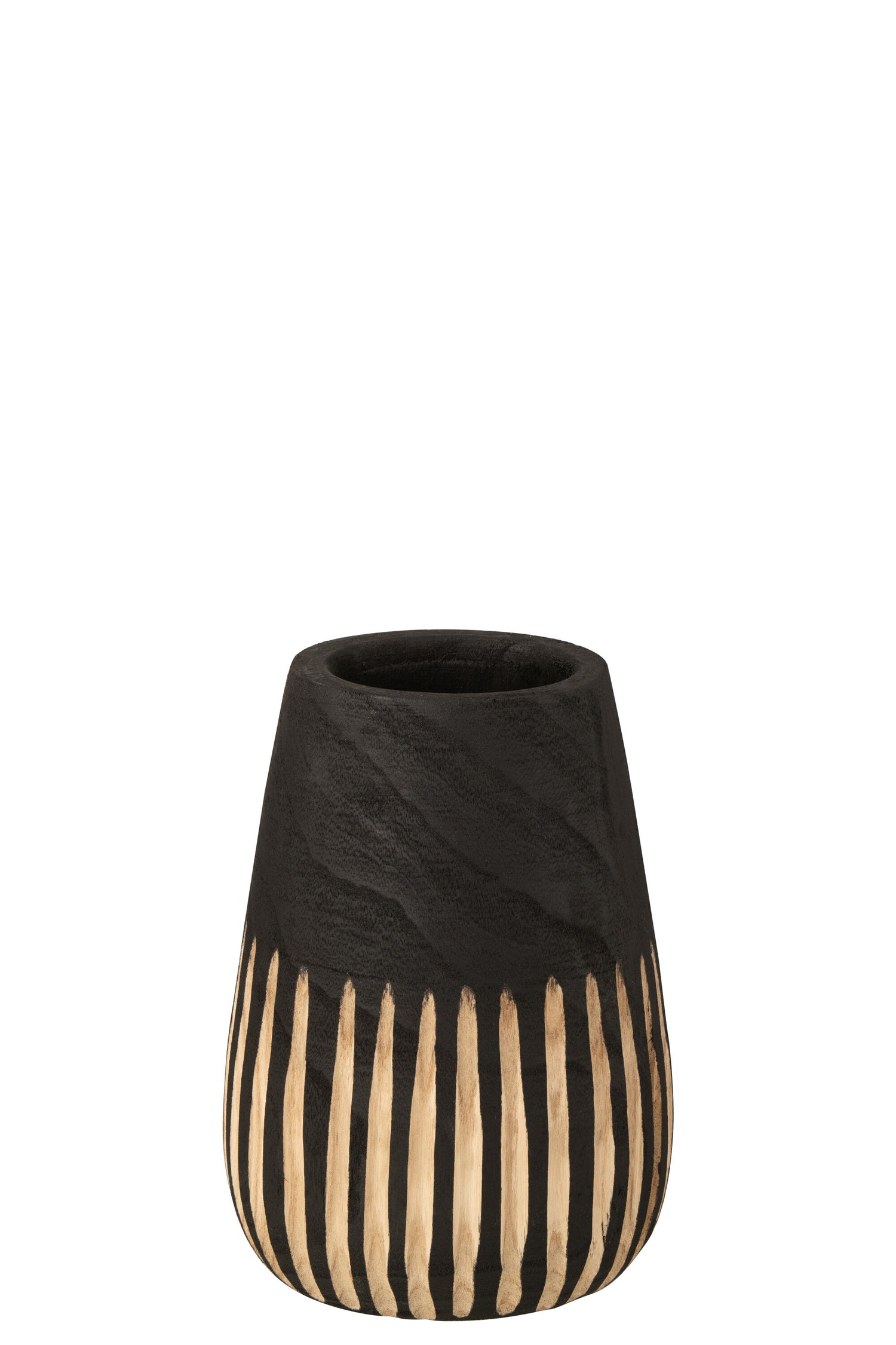 J-Line Vaas Strepen Paulownia Zwart|Naturel