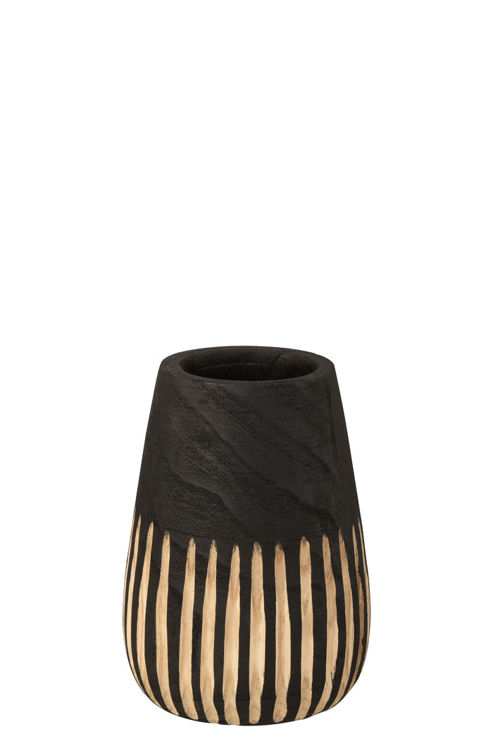 J-Line Vaas Strepen Paulownia Zwart|Naturel