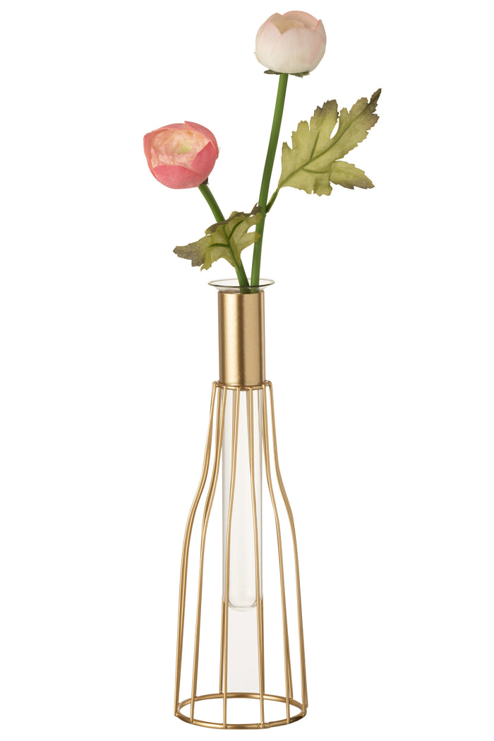 J-Line Vaasje 1 Tube Metaal|Glas Goud